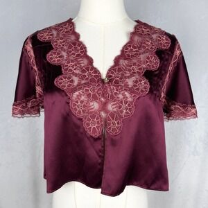 Odille Anthropologie Silk Boho Lace Crop Top Whimsigoth Dark Academia Blouse 4